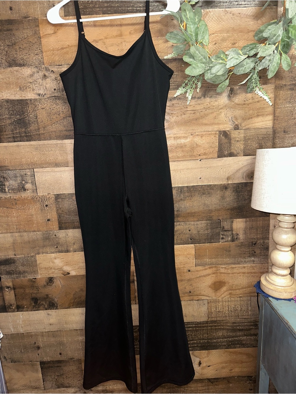 Yogalicious Black Spaghetti-Strap flared-Leg Jumpsuit